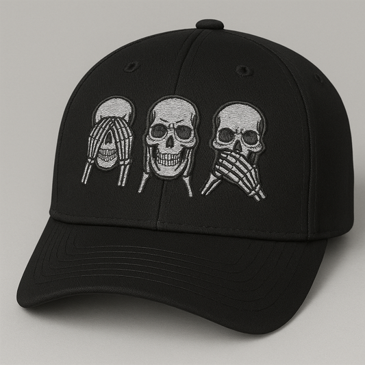 “No Evil” Cap – 3 Wise Skulls Embroidery