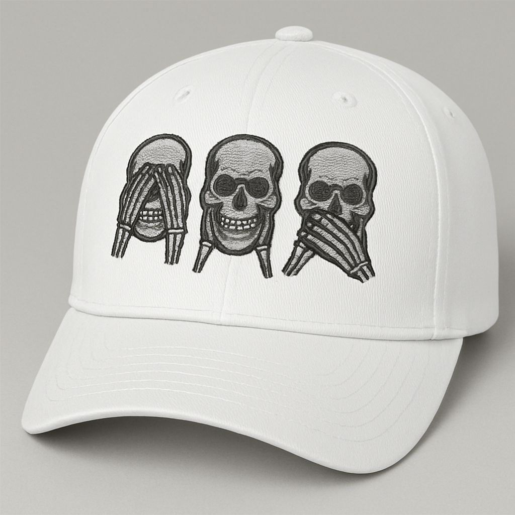 “No Evil” Cap – 3 Wise Skulls Embroidery