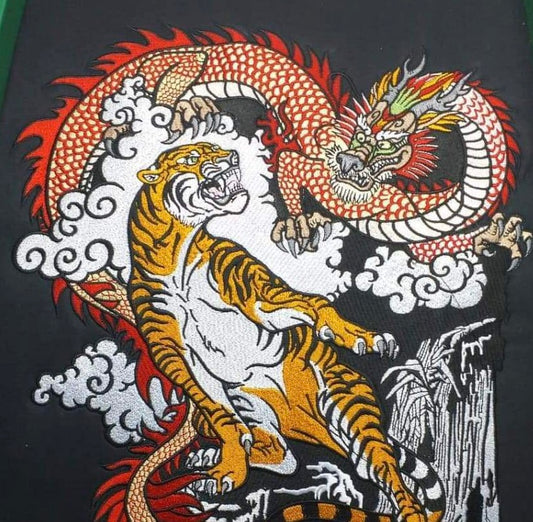 "Eternal Rivals" Embroidered Hoodie – Tiger vs. Dragon in Balance & Battle