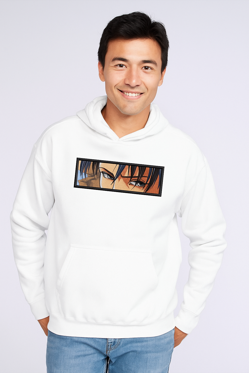 "Eyes of the Warrior" Anime Embroidered Hoodie – Power in Every Glance