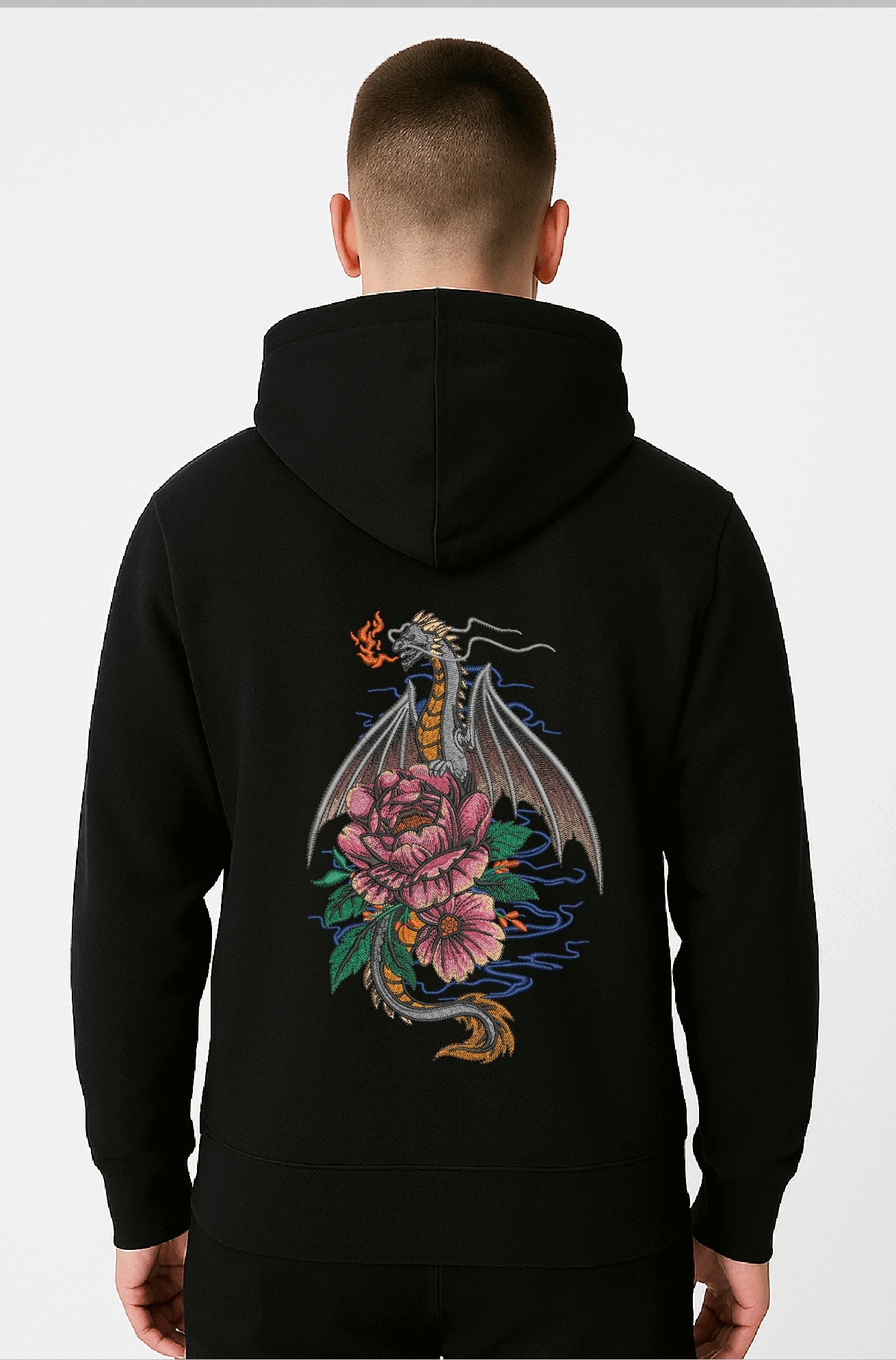 "Dragon Bloom" Embroidered Hoodie – Fierce Elegance in Every Stitch