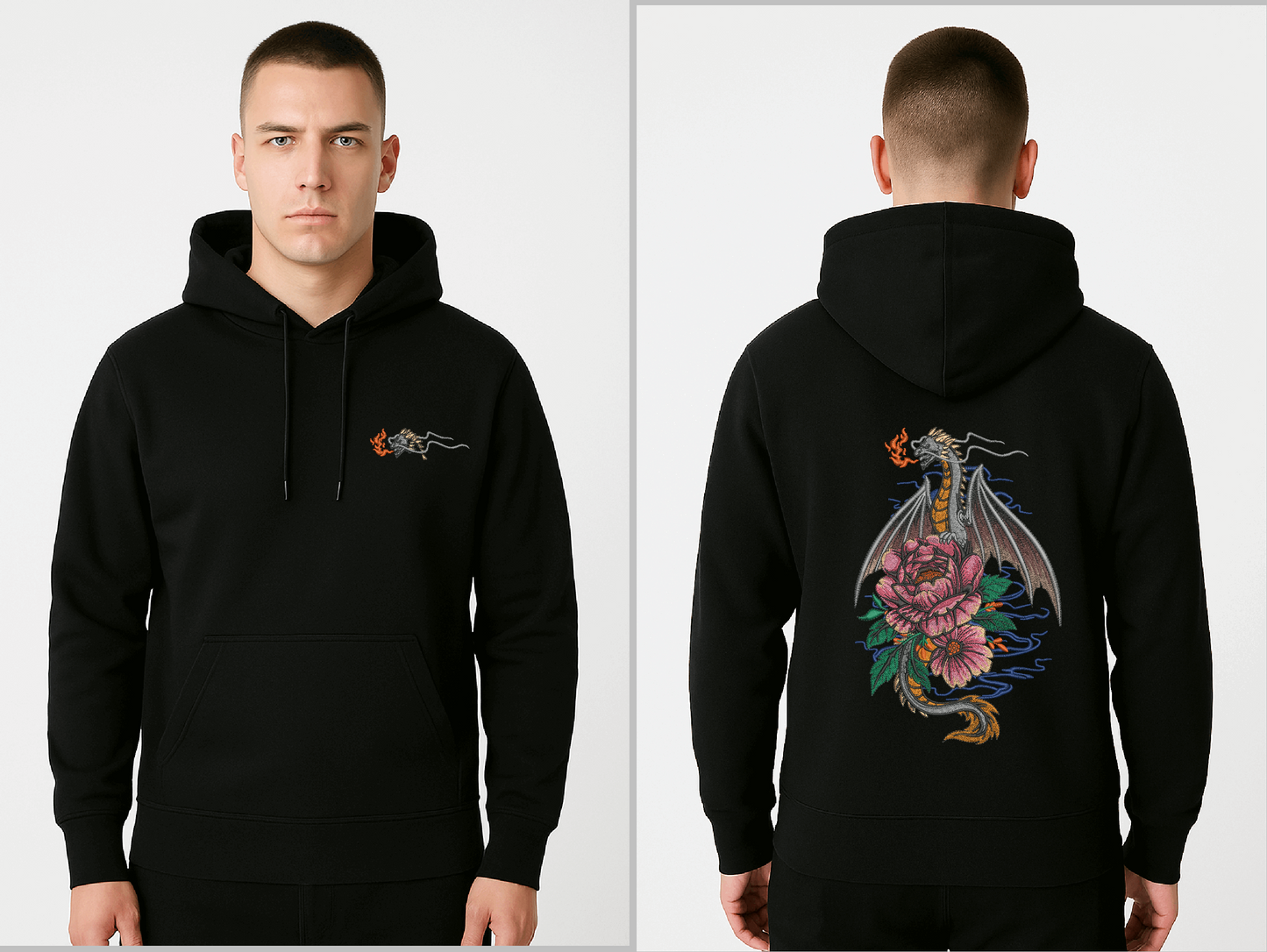 "Dragon Bloom" Embroidered Hoodie – Fierce Elegance in Every Stitch