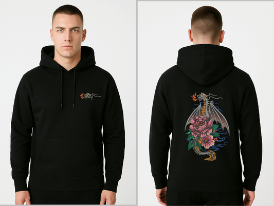"Dragon Bloom" Embroidered Hoodie – Fierce Elegance in Every Stitch