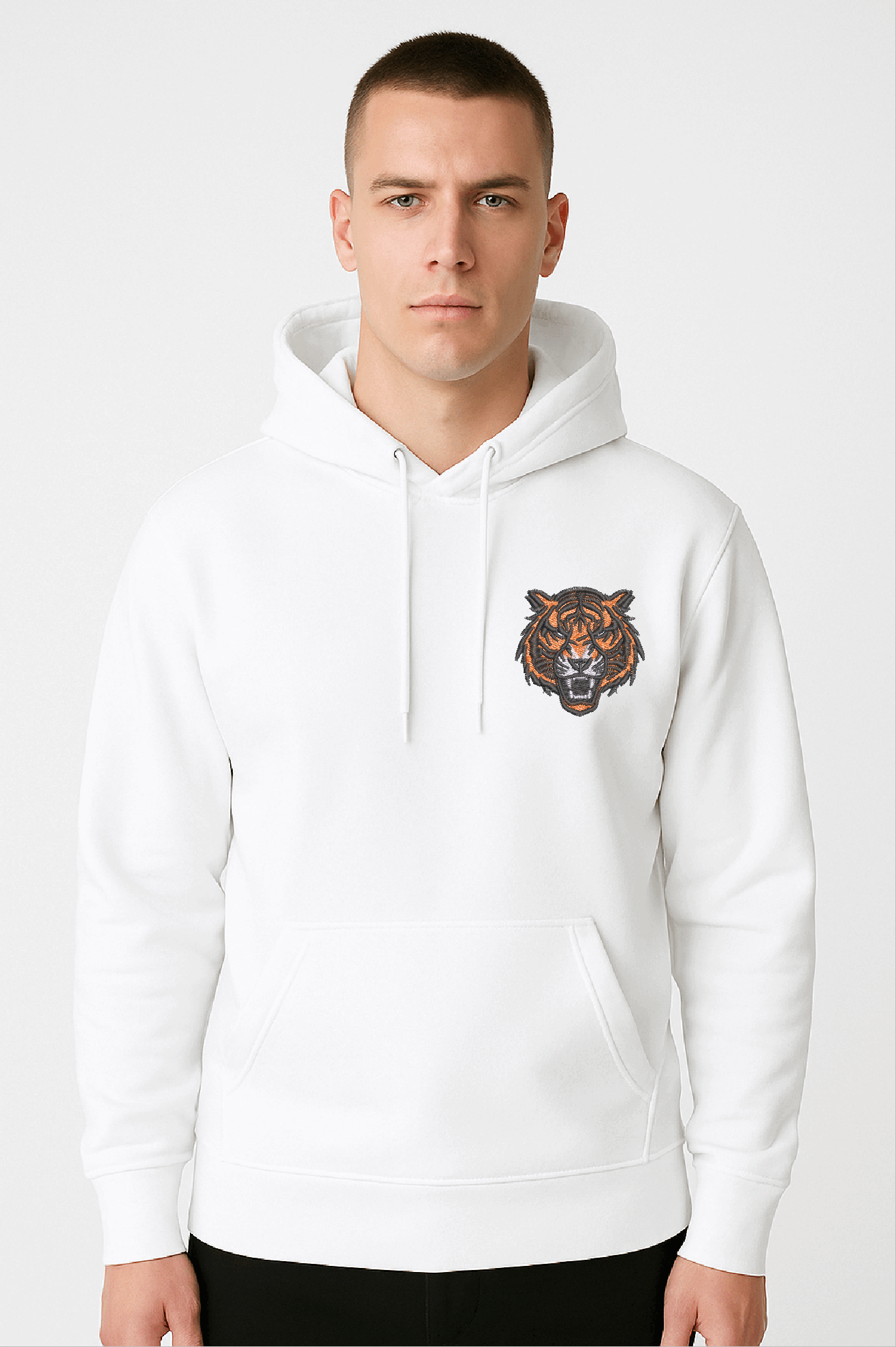 "Eternal Rivals" Embroidered Hoodie – Tiger vs. Dragon in Balance & Battle